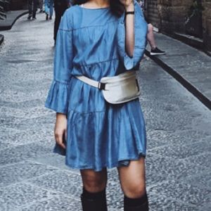 Zara denim ruffle sleeve dress